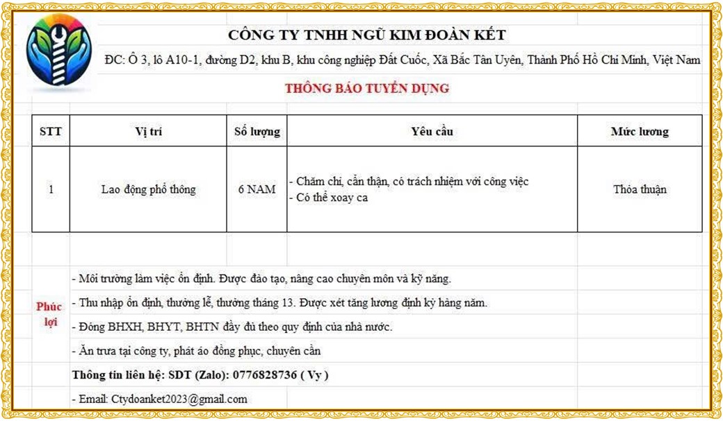 Tuyển dụng Việc làm tại KCN Mỹ Phước Bình Dương lương cao cập nhật mới ngày 01 tháng 07 năm 2026