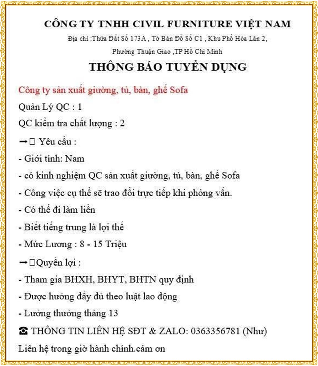 Tuyển dụng Việc làm tại KCN Nam Tân Uyên Bình Dương lương cao cập nhật mới ngày 01 tháng 10 năm 2026