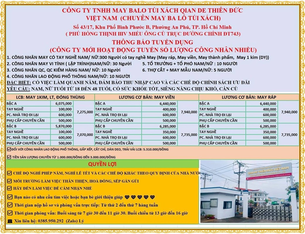 Tuyển dụng Việc làm tại KCN An Tây (Protrade) Bình Dương lương cao cập nhật mới ngày 02 tháng 10 năm 2026