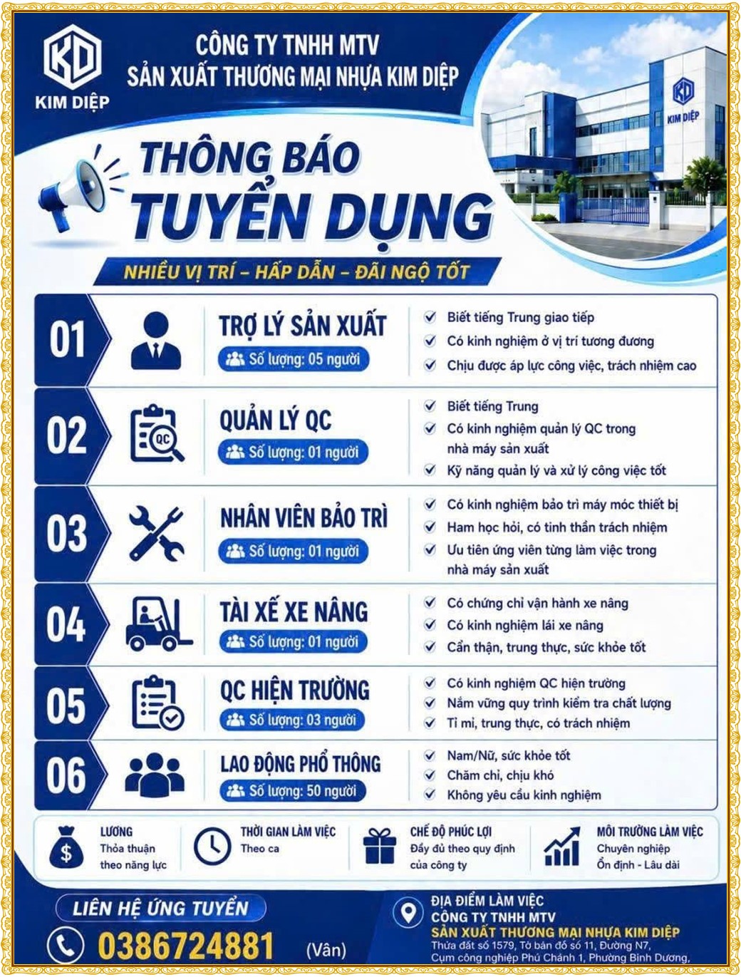 Tuyển dụng Việc làm tại KCN Bàu Bàng Bình Dương lương cao cập nhật mới ngày 03 tháng 07 năm 2026