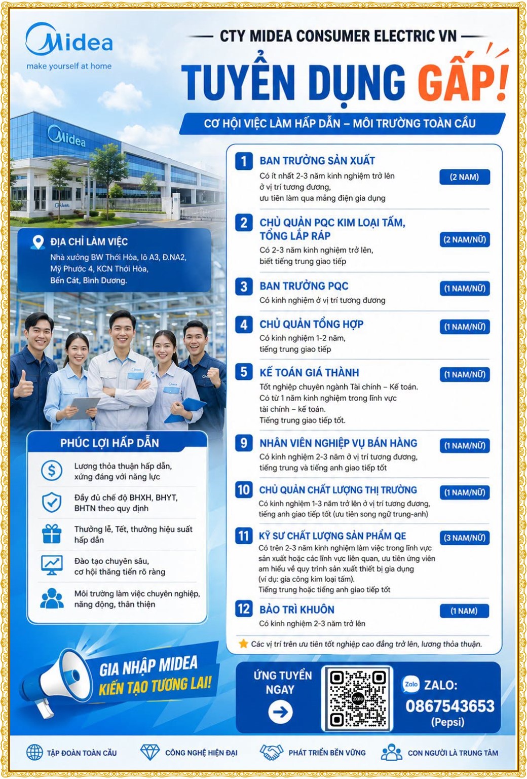 Tuyển dụng Việc làm tại KCN Bàu Bàng Bình Dương lương cao cập nhật mới ngày 05 tháng 08 năm 2026
