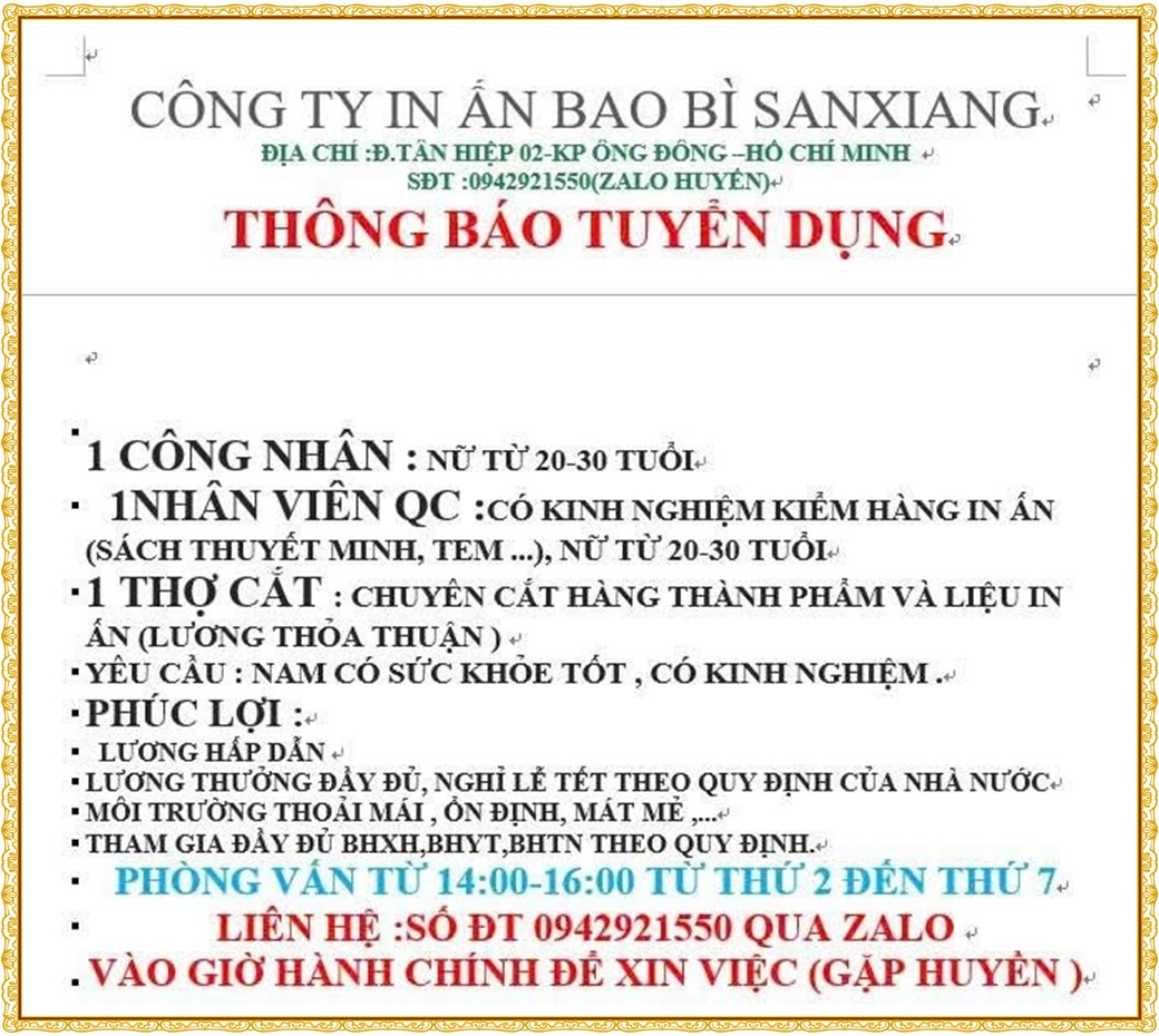 Tuyển dụng Việc làm tại KCN Rạch Bắp Bình Dương lương cao cập nhật mới ngày 05 tháng 08 năm 2026