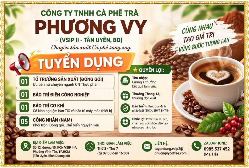 Tuyển dụng Việc làm tại KCN Đại Đăng Bình Dương lương cao cập nhật mới ngày 05 tháng 08 năm 2026