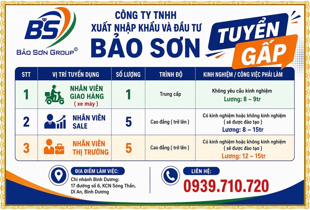 Tuyển dụng Việc làm tại KCN Nam Tân Uyên Bình Dương lương cao cập nhật mới ngày 06 tháng 07 năm 2026