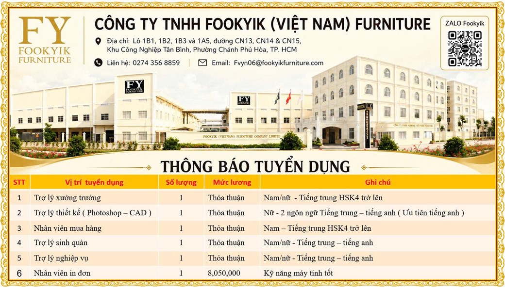 Tuyển dụng Việc làm tại KCN Đại Đăng Bình Dương lương cao cập nhật mới ngày 07 tháng 07 năm 2026