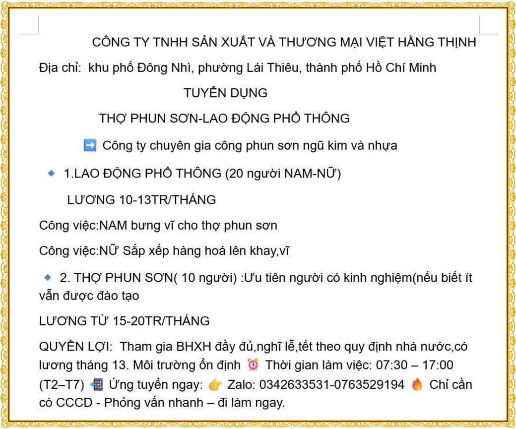 Tuyển dụng Việc làm tại KCN Việt Nam Singapore VSIP II Bình Dương lương cao cập nhật mới ngày 07 tháng 08 năm 2026