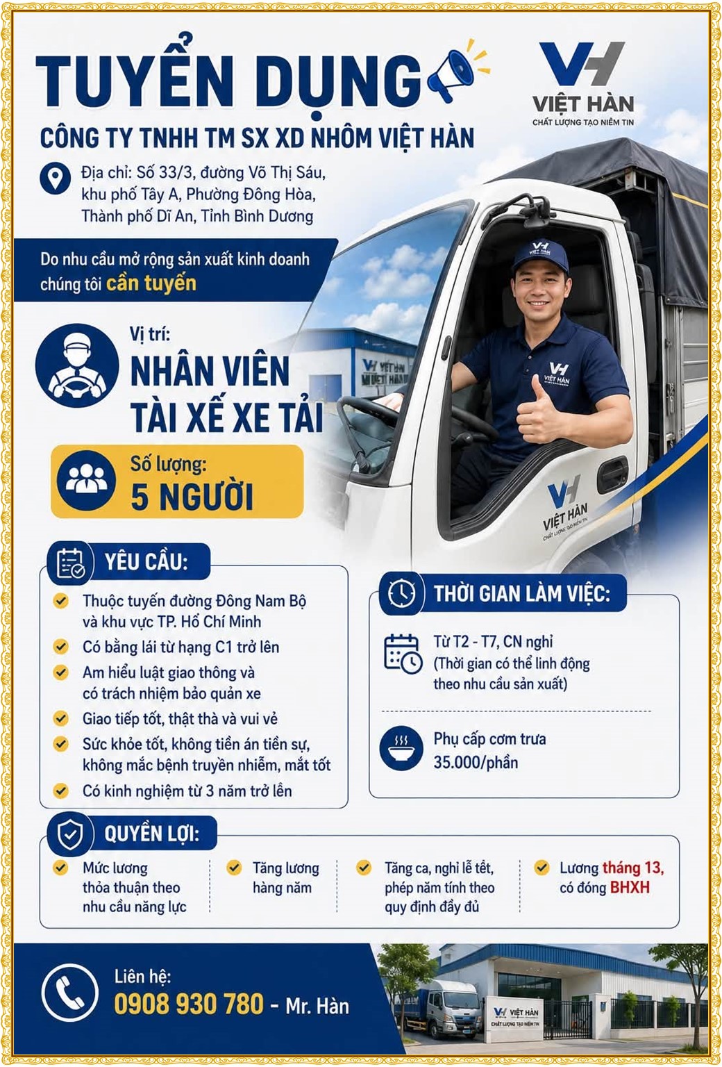Tuyển dụng Việc làm tại KCN Bàu Bàng Bình Dương lương cao cập nhật mới ngày 07 tháng 09 năm 2026