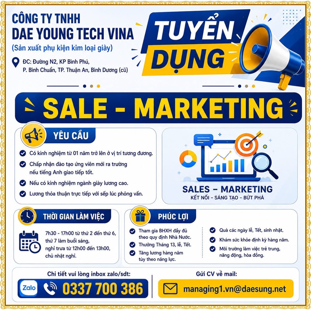 Tuyển dụng Việc làm tại KCN Bàu Bàng Bình Dương lương cao cập nhật mới ngày 07 tháng 10 năm 2026