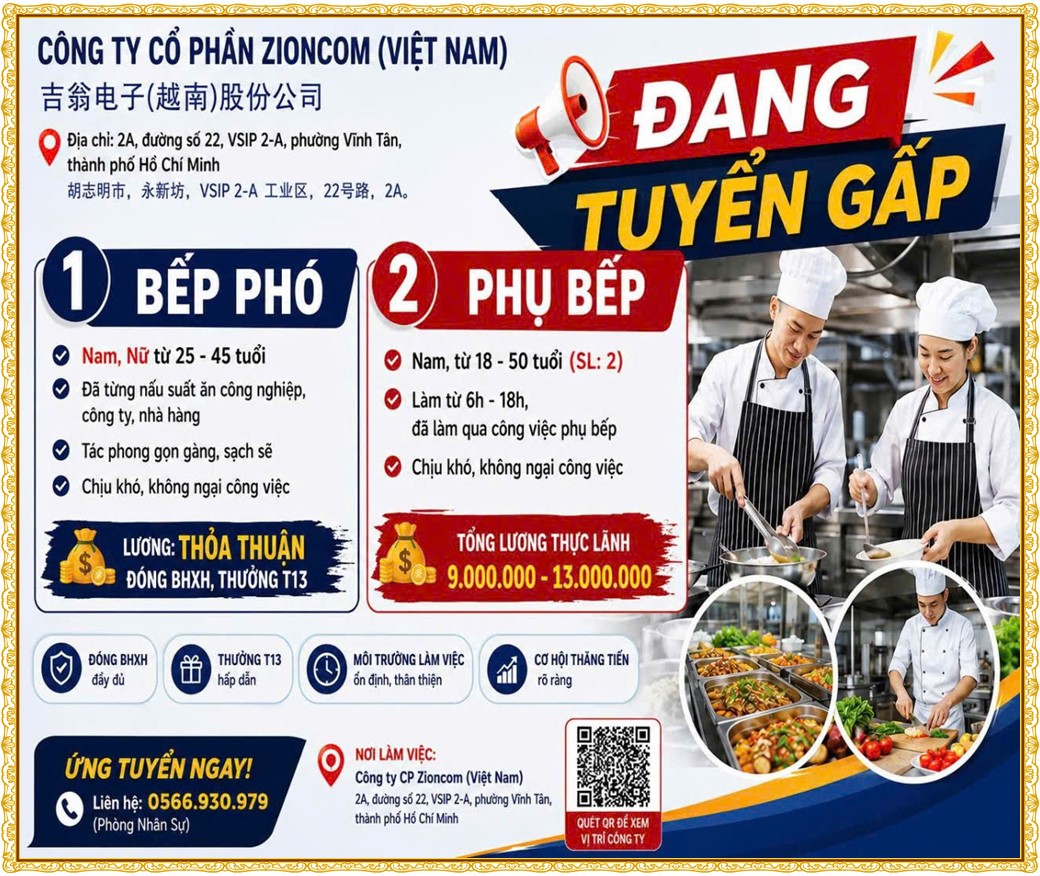 Tuyển dụng Việc làm tại KCN Nam Tân Uyên Bình Dương lương cao cập nhật mới ngày 09 tháng 09 năm 2026