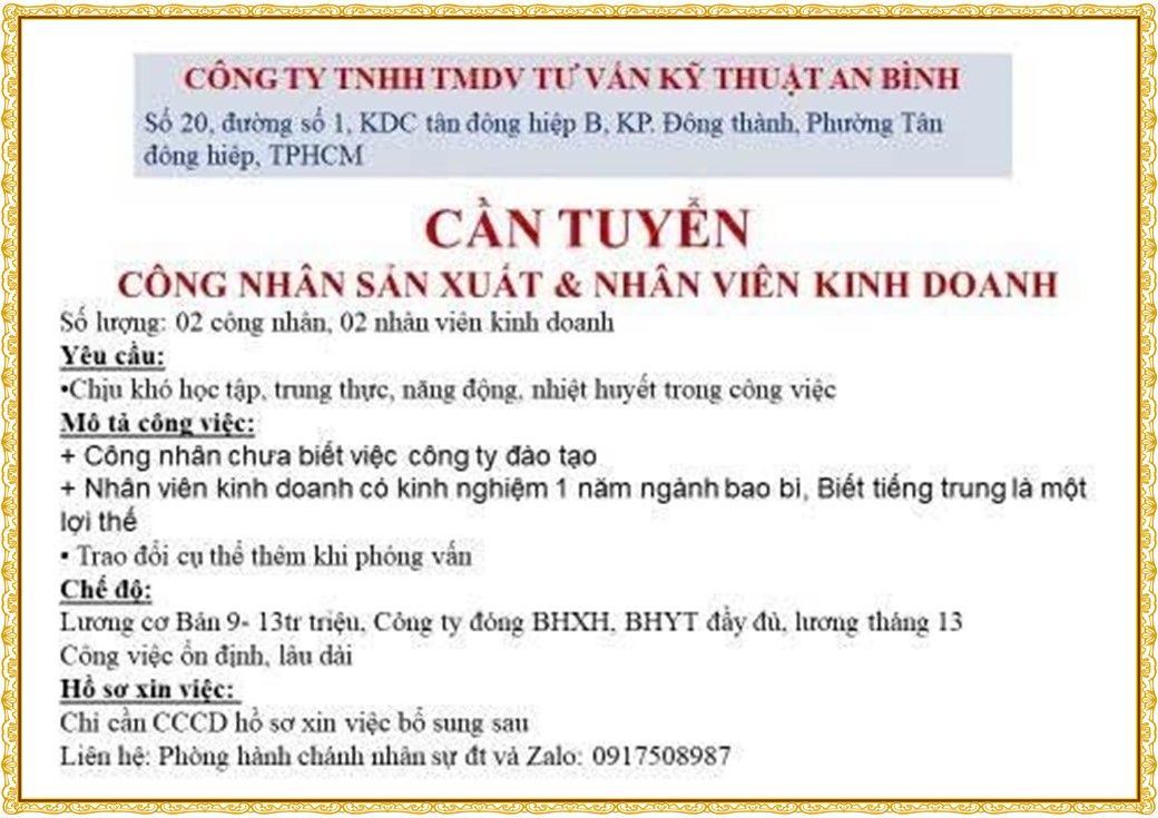 Tuyển dụng Việc làm tại KCN Việt Hương Bình Dương lương cao cập nhật mới ngày 10 tháng 07 năm 2026