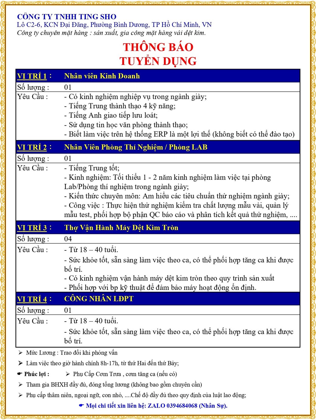 Tuyển dụng Việc làm tại KCN Mỹ Phước Bình Dương lương cao cập nhật mới ngày 11 tháng 09 năm 2026