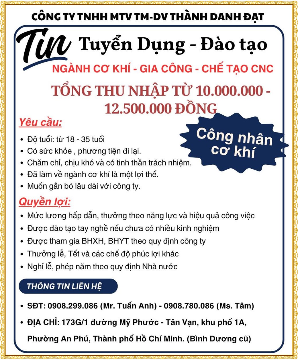 Tuyển dụng Việc làm tại KCN Đồng An Bình Dương lương cao cập nhật mới ngày 11 tháng 09 năm 2026