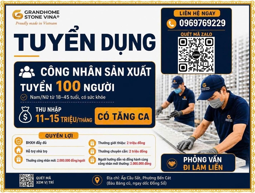 Tuyển dụng Việc làm tại KCN Bàu Bàng Bình Dương lương cao cập nhật mới ngày 11 tháng 09 năm 2026