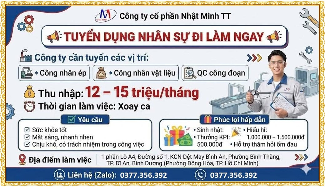 Tuyển dụng Việc làm tại KCN Việt Nam Singapore VSIP II Bình Dương lương cao cập nhật mới ngày 21 tháng 07 năm 2026