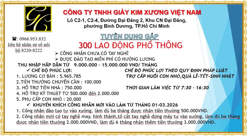 Tuyển dụng Việc làm tại KCN An Tây (Protrade) Bình Dương lương cao cập nhật mới ngày 23 tháng 07 năm 2026