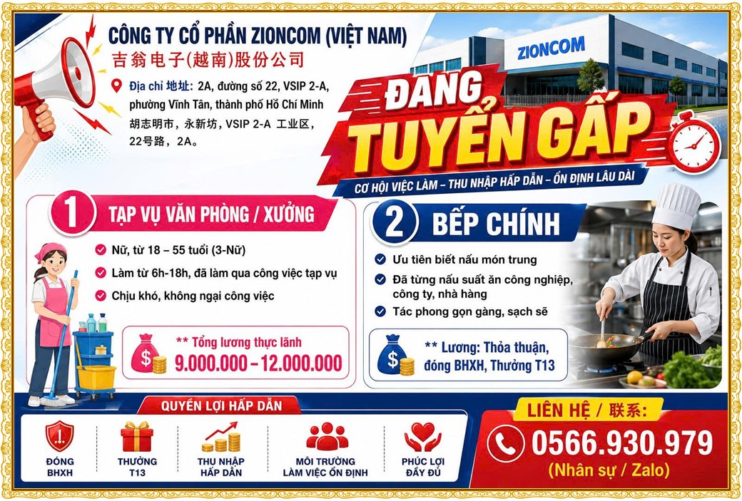 Tuyển dụng Việc làm tại KCN Rạch Bắp Bình Dương lương cao cập nhật mới ngày 24 tháng 07 năm 2026