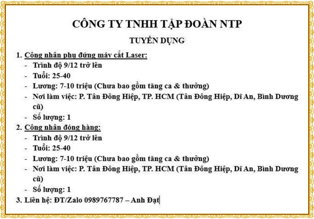 Tuyển dụng Việc làm tại KCN Việt Hương Bình Dương lương cao cập nhật mới ngày 27 tháng 07 năm 2026