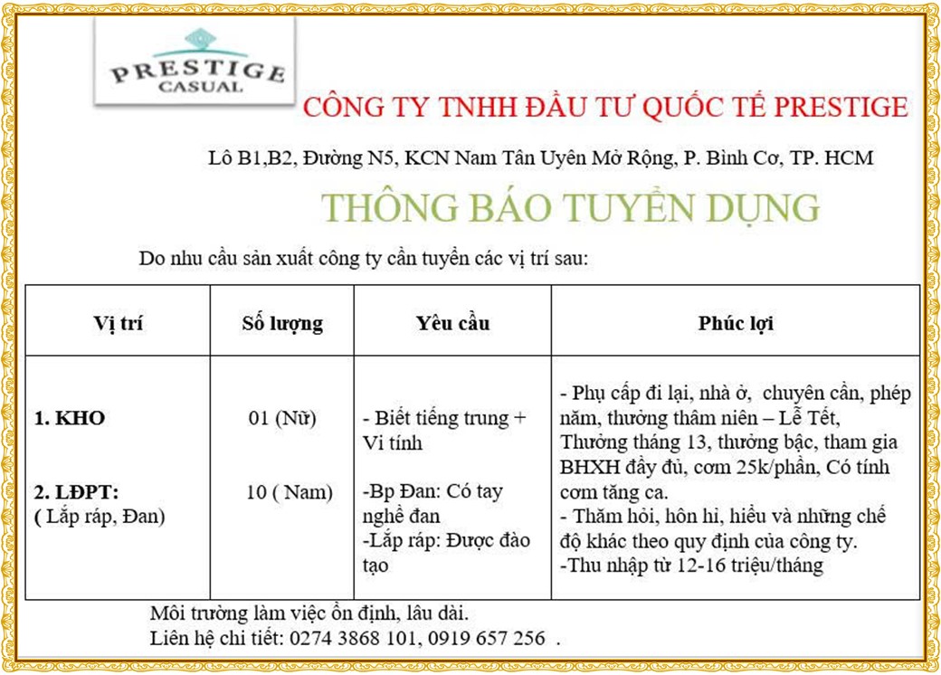 Tuyển dụng Việc làm tại KCN Đồng An Bình Dương lương cao cập nhật mới ngày 29 tháng 07 năm 2026