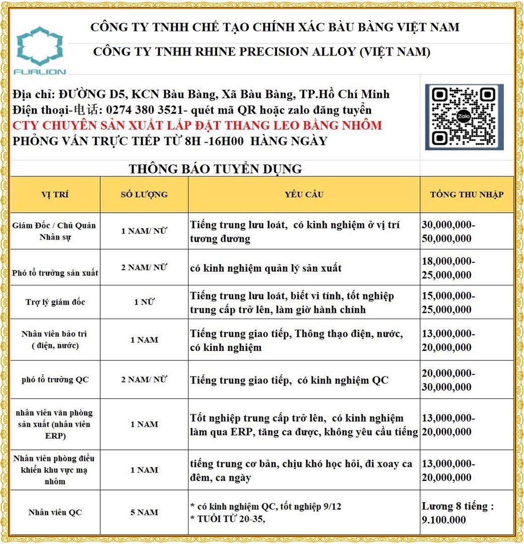 Tuyển dụng Việc làm tại KCN Việt Nam Singapore VSIP II Bình Dương lương cao cập nhật mới ngày 29 tháng 07 năm 2026