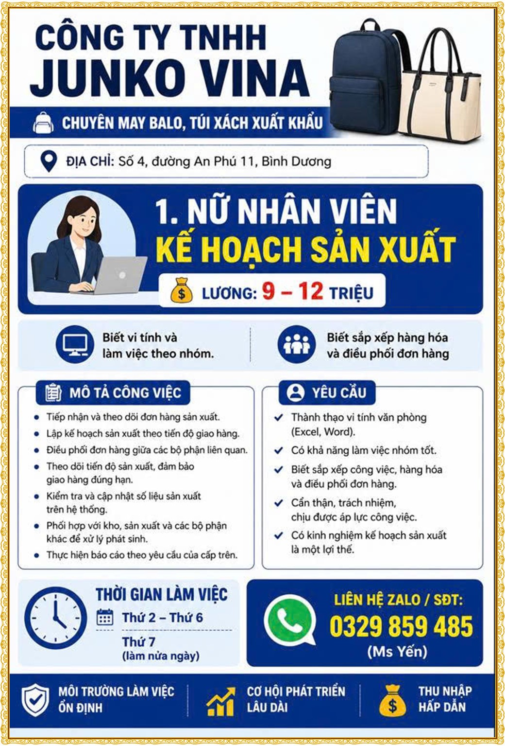 Tuyển dụng Việc làm tại KCN Đại Đăng Bình Dương lương cao cập nhật mới ngày 29 tháng 07 năm 2026
