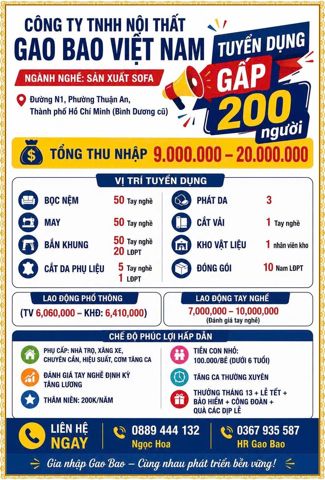 Tuyển dụng Việc làm tại KCN Bàu Bàng Bình Dương lương cao cập nhật mới ngày 30 tháng 07 năm 2026