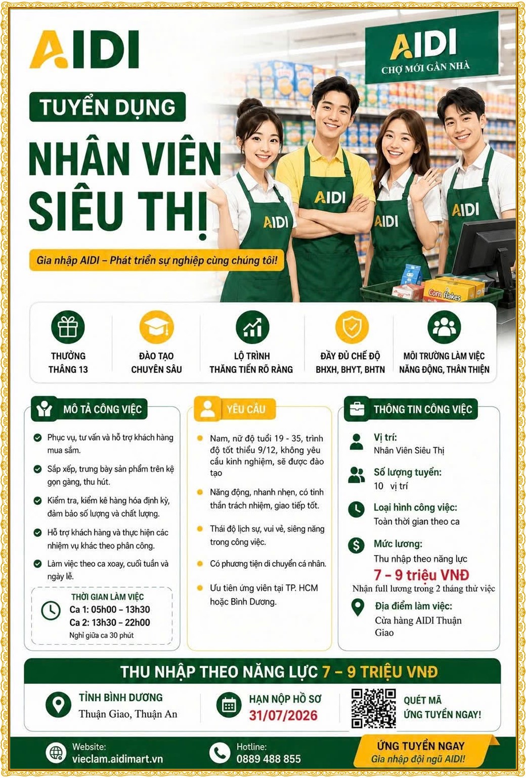 Tuyển dụng Việc làm tại KCN Đại Đăng Bình Dương lương cao cập nhật mới ngày 30 tháng 07 năm 2026