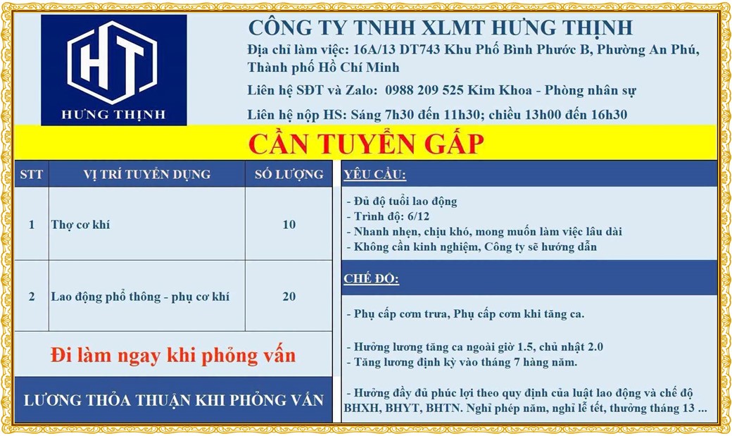 Tuyển dụng Việc làm tại KCN Mỹ Phước Bình Dương lương cao cập nhật mới ngày 31 tháng 07 năm 2026