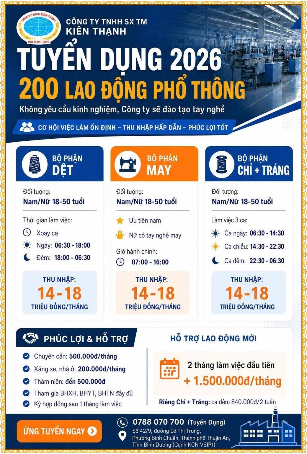 Tuyển dụng Việc làm tại KCN Rạch Bắp Bình Dương lương cao cập nhật mới ngày 31 tháng 07 năm 2026